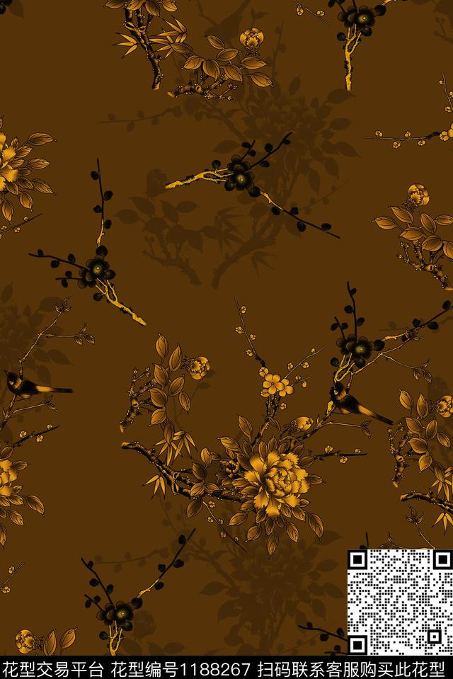 旗袍花鸟中老年数码印花华亿平台下载（图片编号: 1188267） - 瓦栏（Walan）