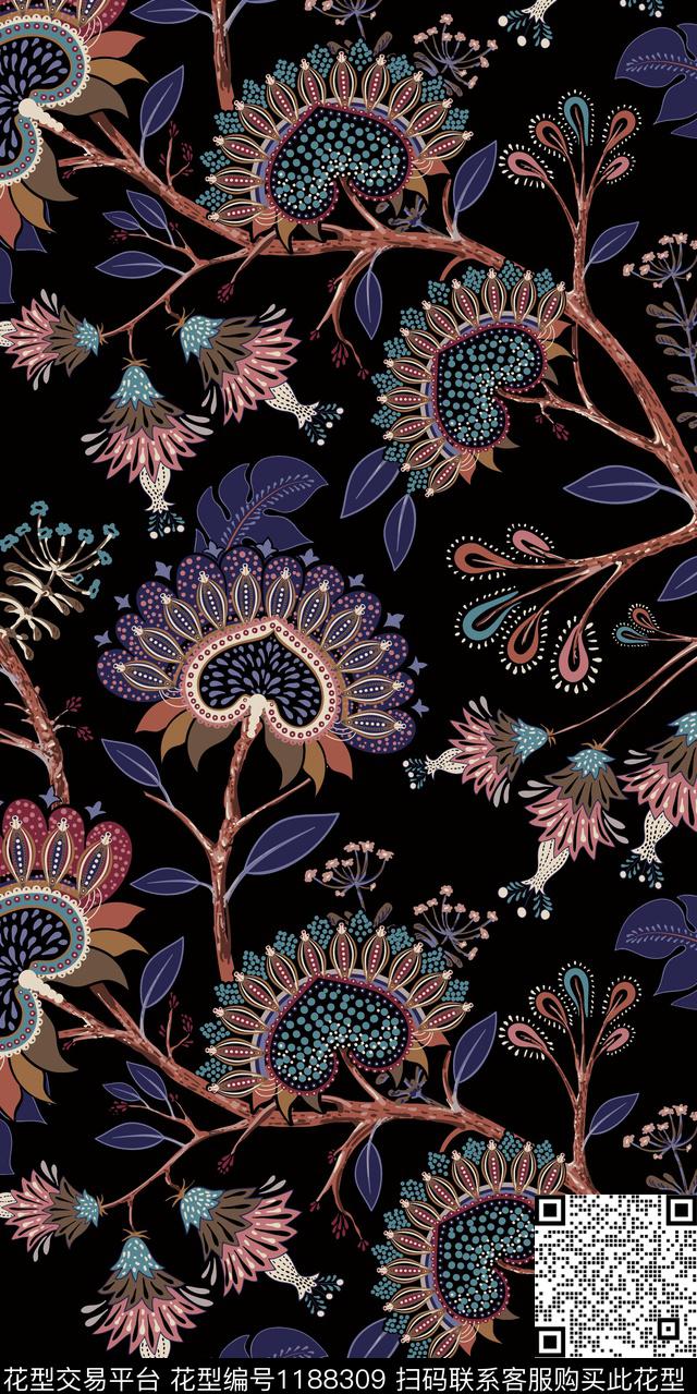 数码华亿平台抽象花卉数码印花华亿平台下载（图片编号: 1188309） - 瓦栏（Walan）