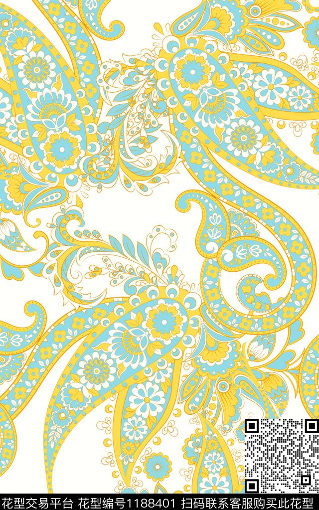 花卉佩斯利民族风数码印花华亿平台下载（图片编号: 1188401） - 瓦栏（Walan）