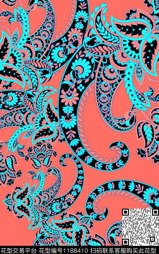 花卉佩斯利民族风数码印花华亿平台下载（图片编号: 1188410） - 瓦栏（Walan）