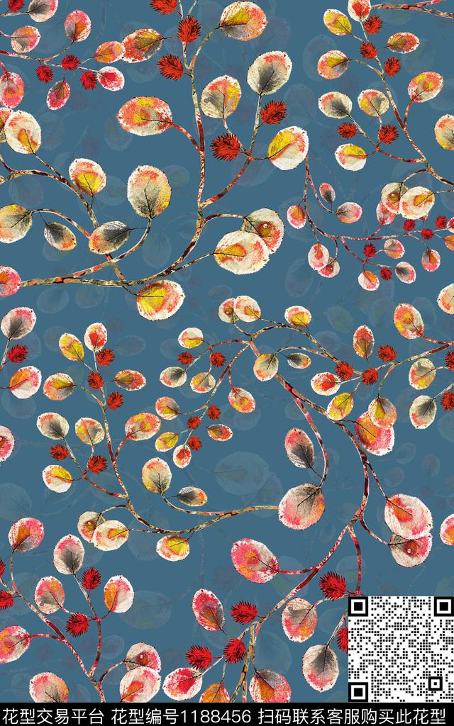 数码华亿平台手绘花卉数码印花华亿平台下载（图片编号: 1188456） - 瓦栏（Walan）