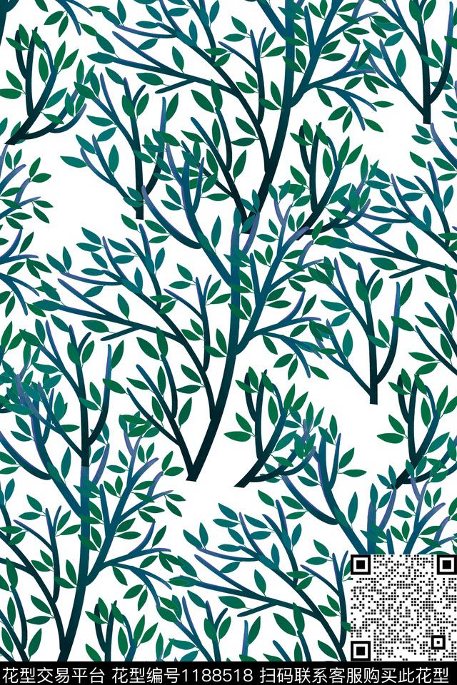 水彩手绘绿植树叶传统印花华亿平台下载（图片编号: 1188518） - 瓦栏（Walan）