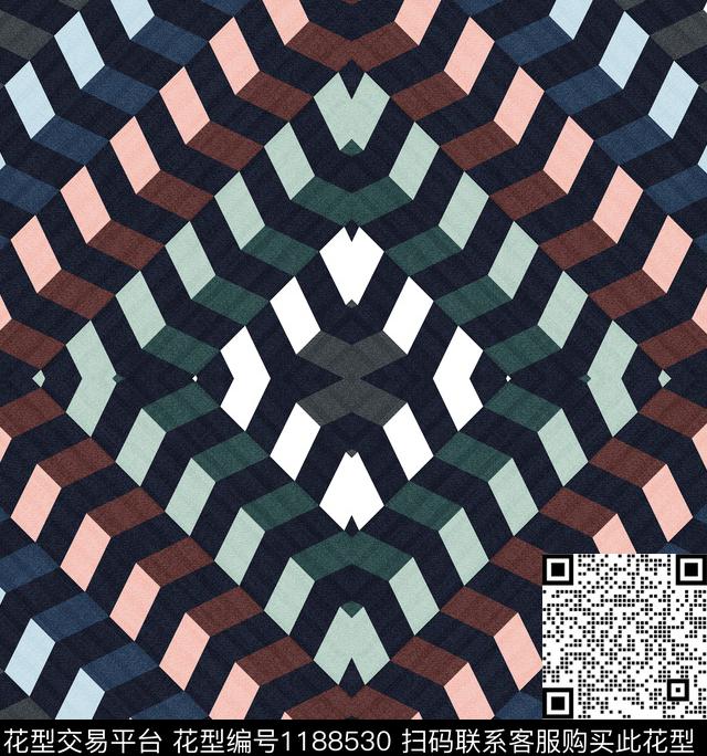 立体几何沙发布时尚几何花数码印花华亿平台下载（图片编号: 1188530） - 瓦栏（Walan）