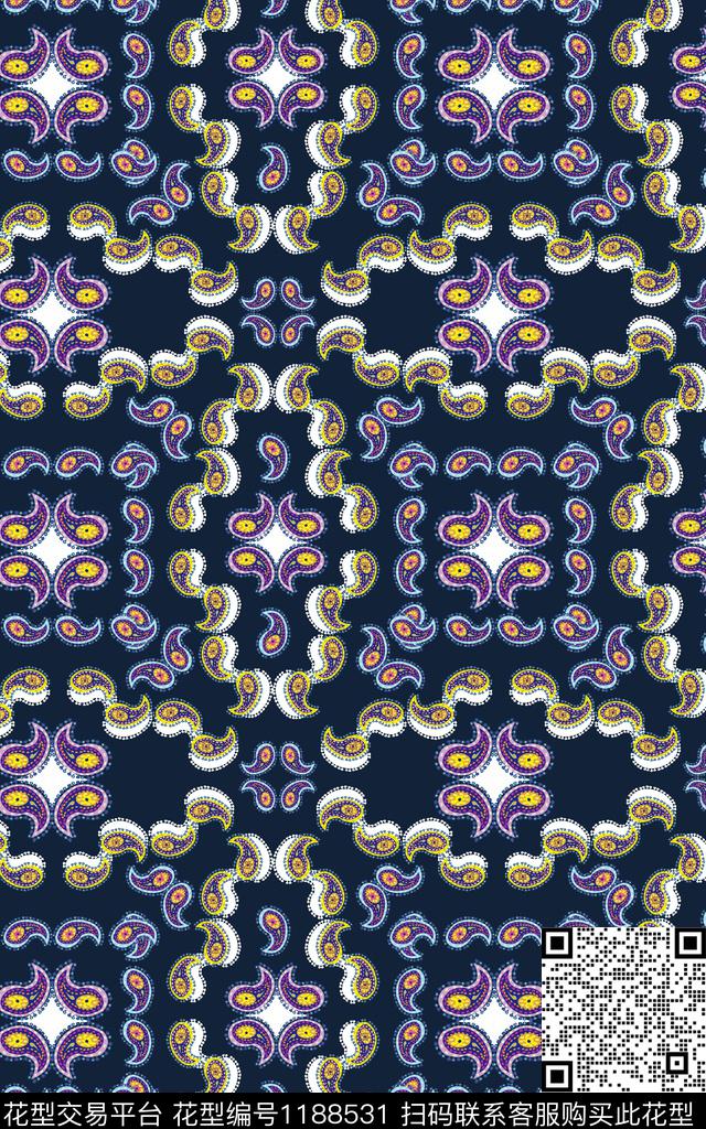 漩涡大牌风佩斯利传统印花华亿平台下载（图片编号: 1188531） - 瓦栏（Walan）