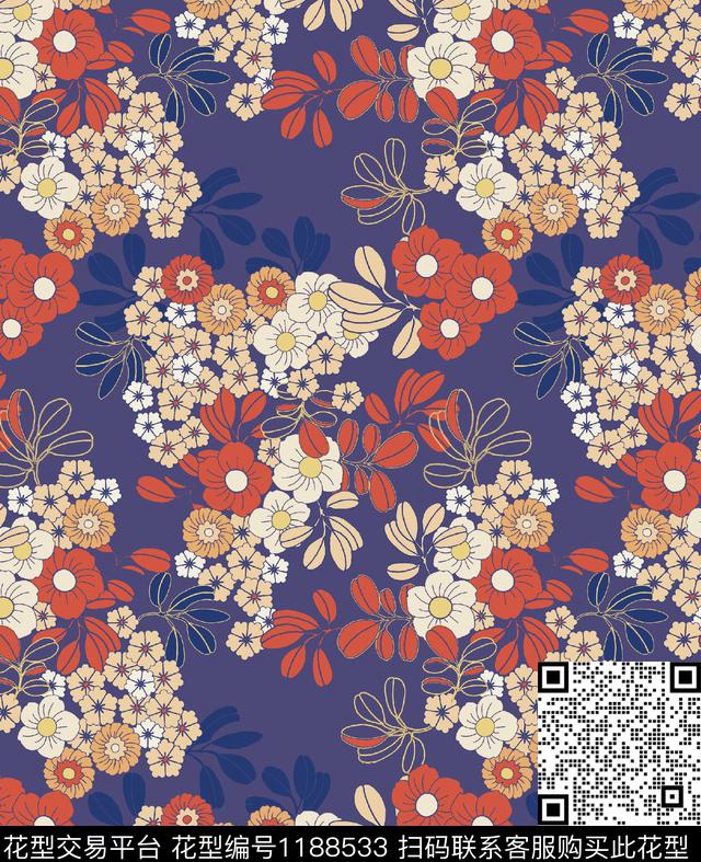 菊花小雏菊大牌风传统印花华亿平台下载（图片编号: 1188533） - 瓦栏（Walan）