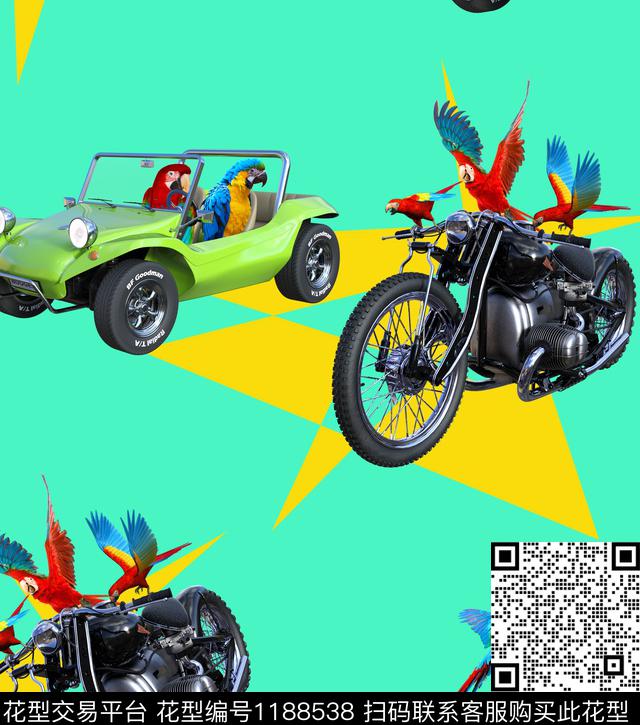 清爽底花卉鹦鹉汽车数码印花华亿平台下载（图片编号: 1188538） - 瓦栏（Walan）