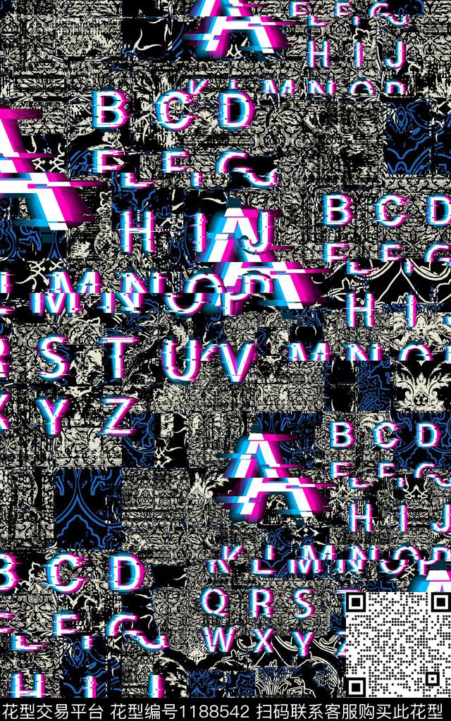 字母几何卡通数码印花华亿平台下载（图片编号: 1188542） - 瓦栏（Walan）