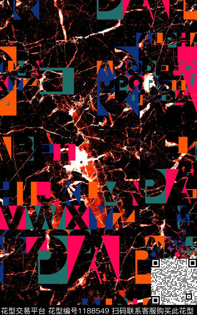 字母几何卡通数码印花华亿平台下载（图片编号: 1188549） - 瓦栏（Walan）