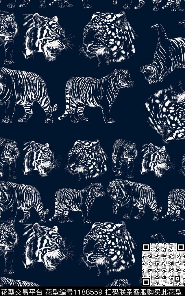 动物纹线条黑白华亿平台数码印花华亿平台下载（图片编号: 1188559） - 瓦栏（Walan）