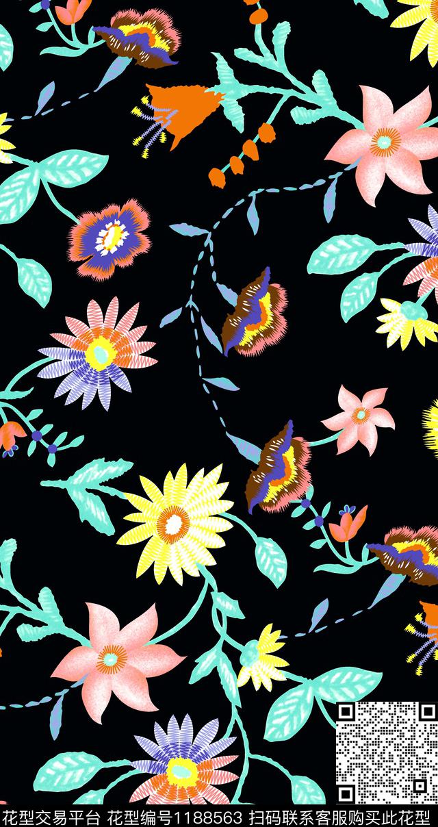 涂鸦数码华亿平台花卉数码印花华亿平台下载（图片编号: 1188563） - 瓦栏（Walan）
