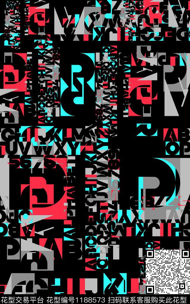 字母几何卡通数码印花华亿平台下载（图片编号: 1188573） - 瓦栏（Walan）