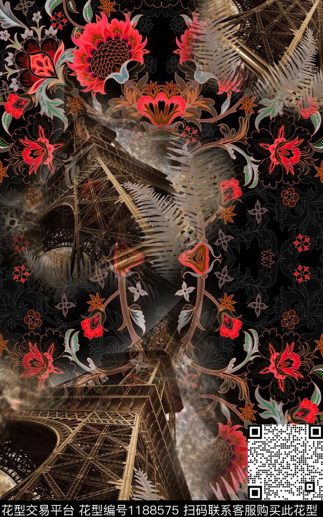 建筑花卉绿植树叶数码印花华亿平台下载（图片编号: 1188575） - 瓦栏（Walan）