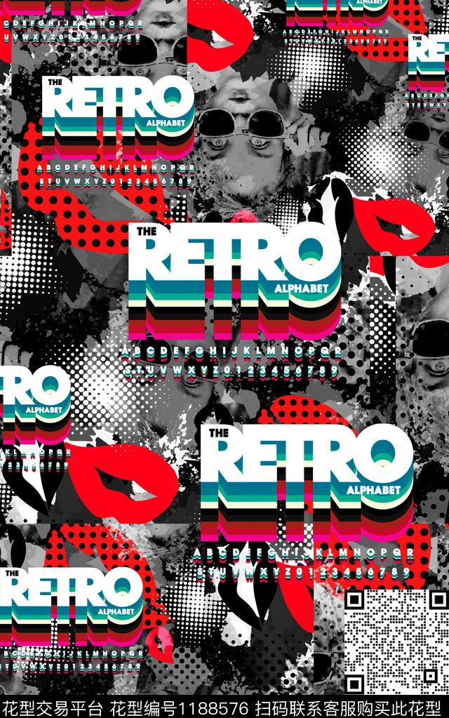 字母几何卡通数码印花华亿平台下载（图片编号: 1188576） - 瓦栏（Walan）