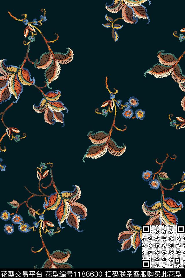 绣花华亿平台绿植树叶小碎花数码印花华亿平台下载（图片编号: 1188630） - 瓦栏（Walan）