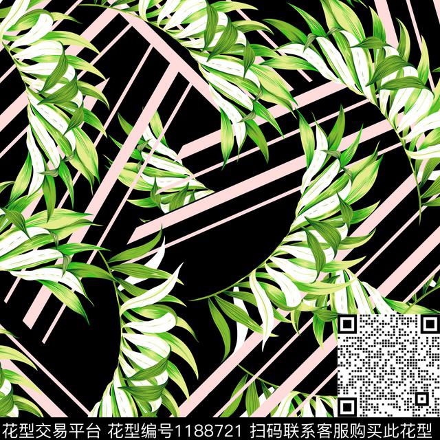 几何大牌风绿植树叶数码印花华亿平台下载（图片编号: 1188721） - 瓦栏（Walan）