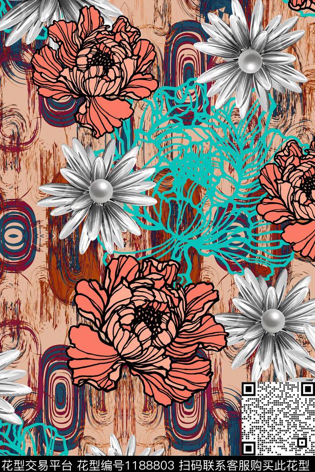 数码华亿平台花卉大牌风数码印花华亿平台下载（图片编号: 1188803） - 瓦栏（Walan）