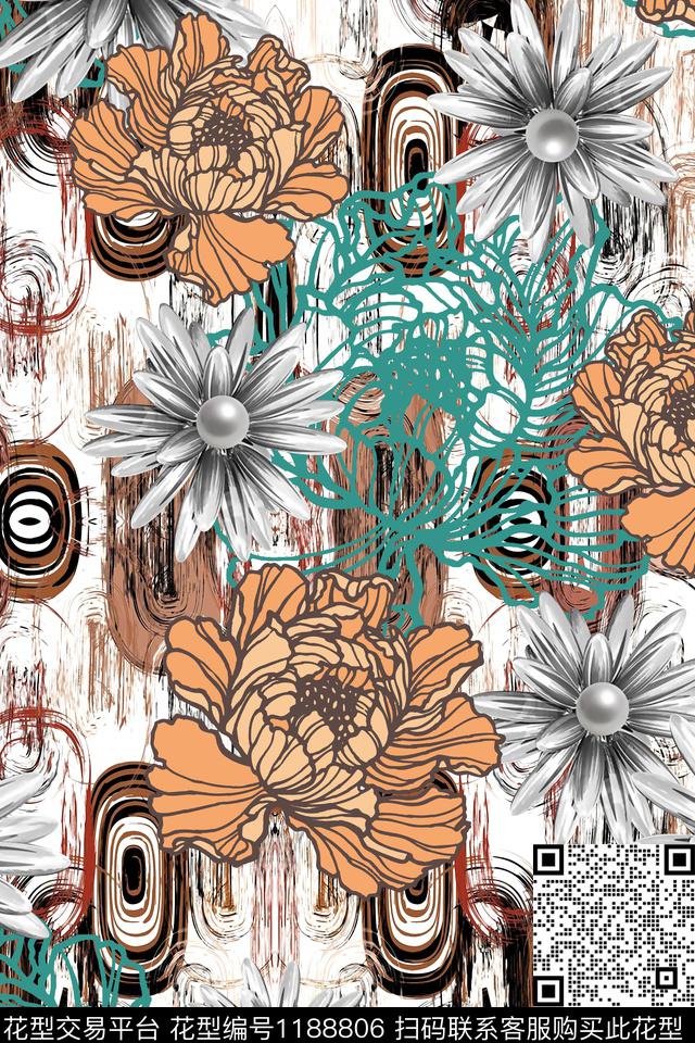 数码华亿平台花卉大牌风数码印花华亿平台下载（图片编号: 1188806） - 瓦栏（Walan）