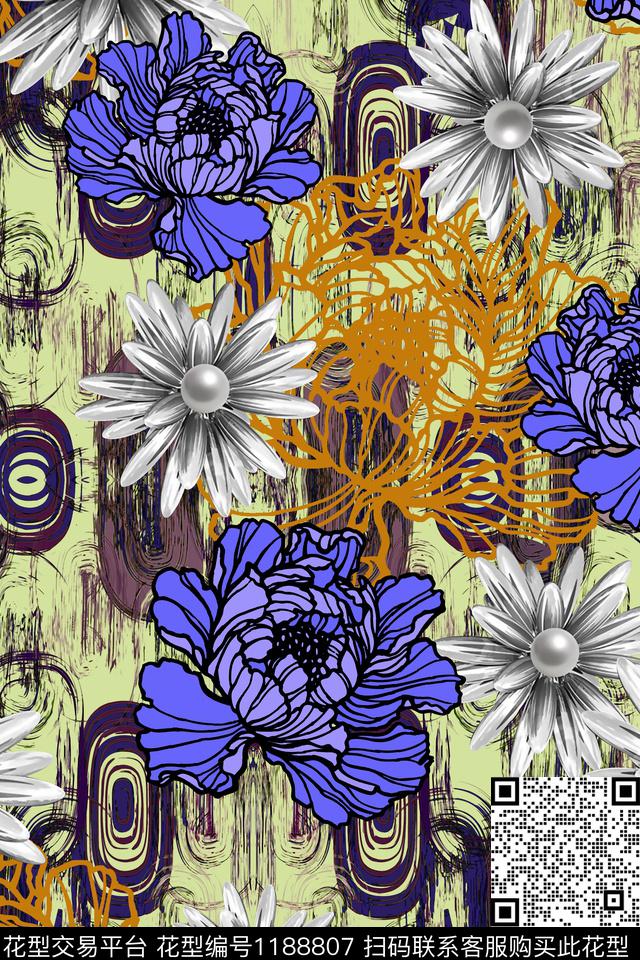 数码华亿平台花卉大牌风数码印花华亿平台下载（图片编号: 1188807） - 瓦栏（Walan）