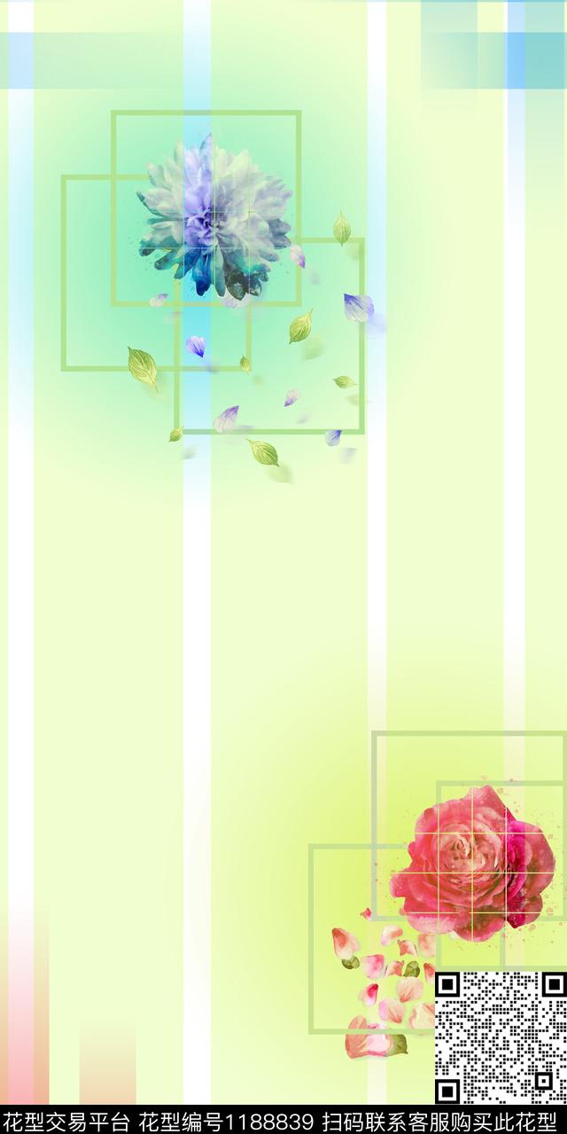 几何水彩花卉旗袍数码印花华亿平台下载（图片编号: 1188839） - 瓦栏（Walan）