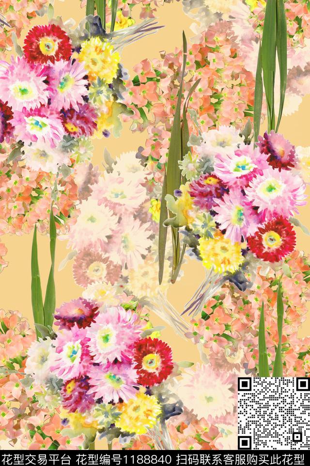 数码华亿平台水彩手绘数码印花华亿平台下载（图片编号: 1188840） - 瓦栏（Walan）