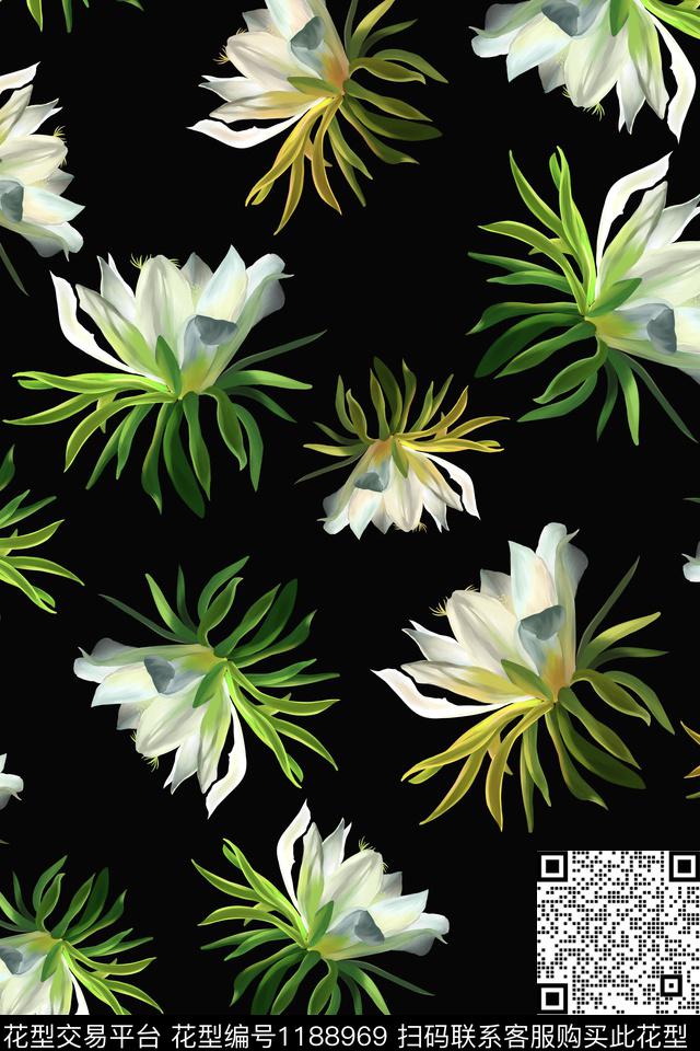 黑底春夏时尚高级女装数码印花华亿平台下载（图片编号: 1188969） - 瓦栏（Walan）