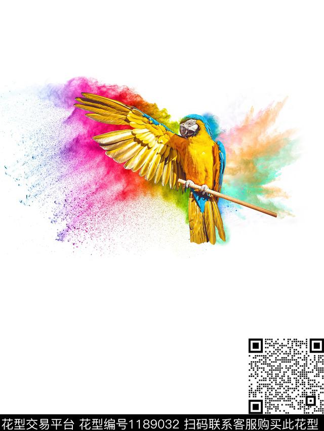 清爽底花卉鹦鹉定位花数码印花华亿平台下载（图片编号: 1189032） - 瓦栏（Walan）