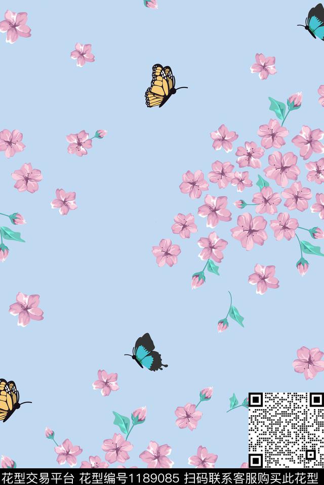 春夏华亿平台清爽底花卉花卉数码印花华亿平台下载（图片编号: 1189085） - 瓦栏（Walan）
