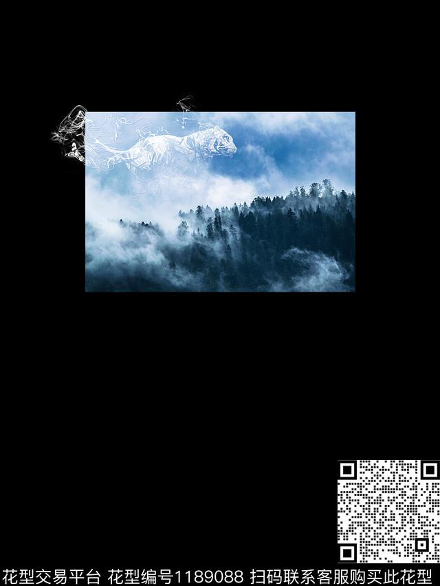 清爽底花卉老虎创意数码印花华亿平台下载（图片编号: 1189088） - 瓦栏（Walan）