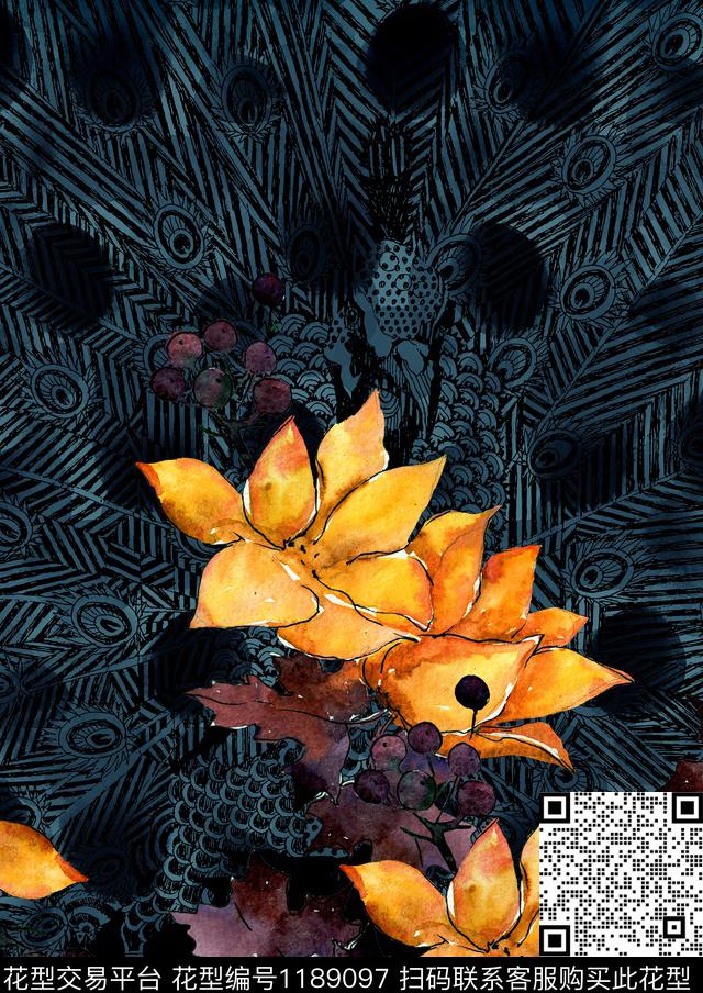 大牌风羽毛复古数码印花华亿平台下载（图片编号: 1189097） - 瓦栏（Walan）