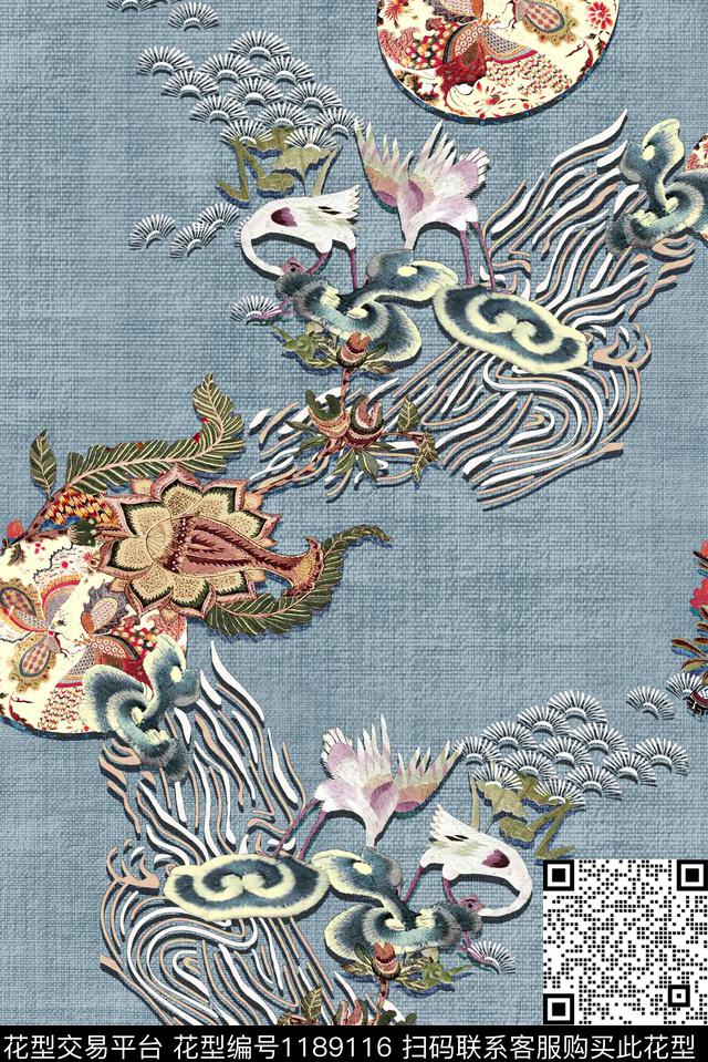 中国风风格化花卉中老年数码印花华亿平台下载（图片编号: 1189116） - 瓦栏（Walan）