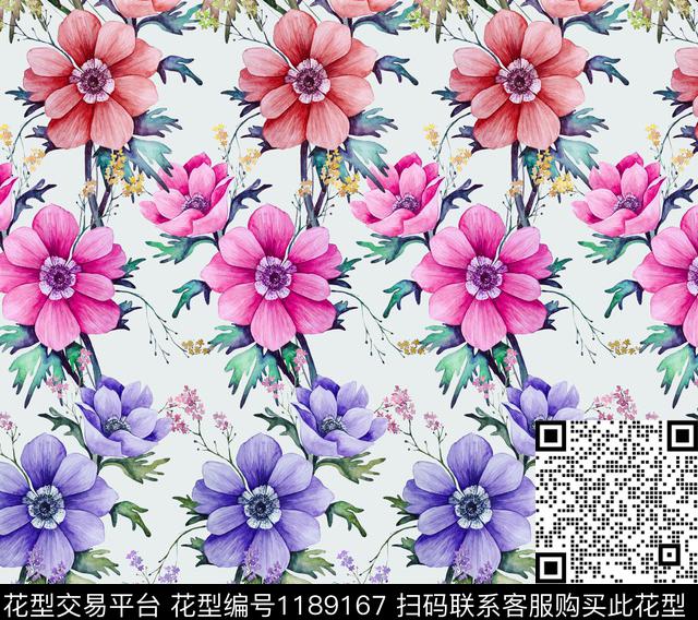 清爽底花卉水彩花卉温室花卉数码印花华亿平台下载（图片编号: 1189167） - 瓦栏（Walan）