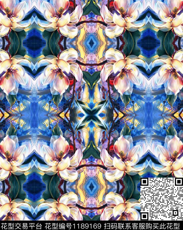 迷幻几何抽象花卉数码印花华亿平台下载（图片编号: 1189169） - 瓦栏（Walan）