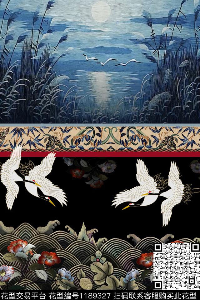 绣花华亿平台仙鹤大牌风数码印花华亿平台下载（图片编号: 1189327） - 瓦栏（Walan）