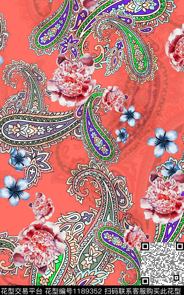 花卉大牌风佩斯利数码印花华亿平台下载（图片编号: 1189352） - 瓦栏（Walan）