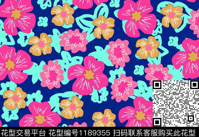 春夏华亿平台炫彩花卉传统印花华亿平台下载（图片编号: 1189355） - 瓦栏（Walan）