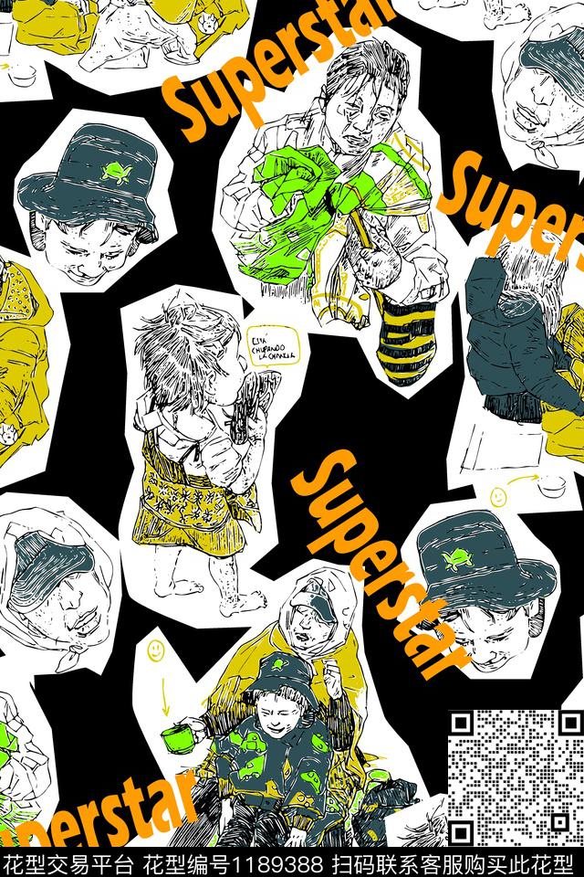 字母人物大牌风传统印花华亿平台下载（图片编号: 1189388） - 瓦栏（Walan）