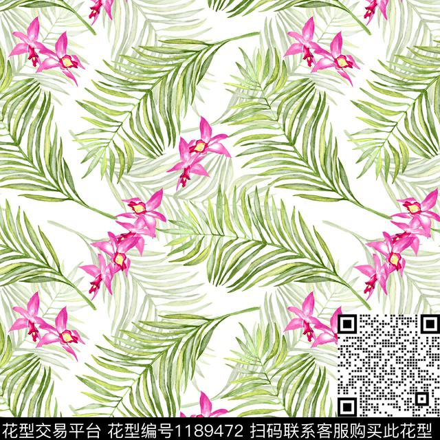 抽象花卉绿植树叶数码印花华亿平台下载（图片编号: 1189472） - 瓦栏（Walan）