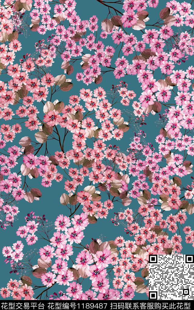 数码华亿平台手绘花卉数码印花华亿平台下载（图片编号: 1189487） - 瓦栏（Walan）