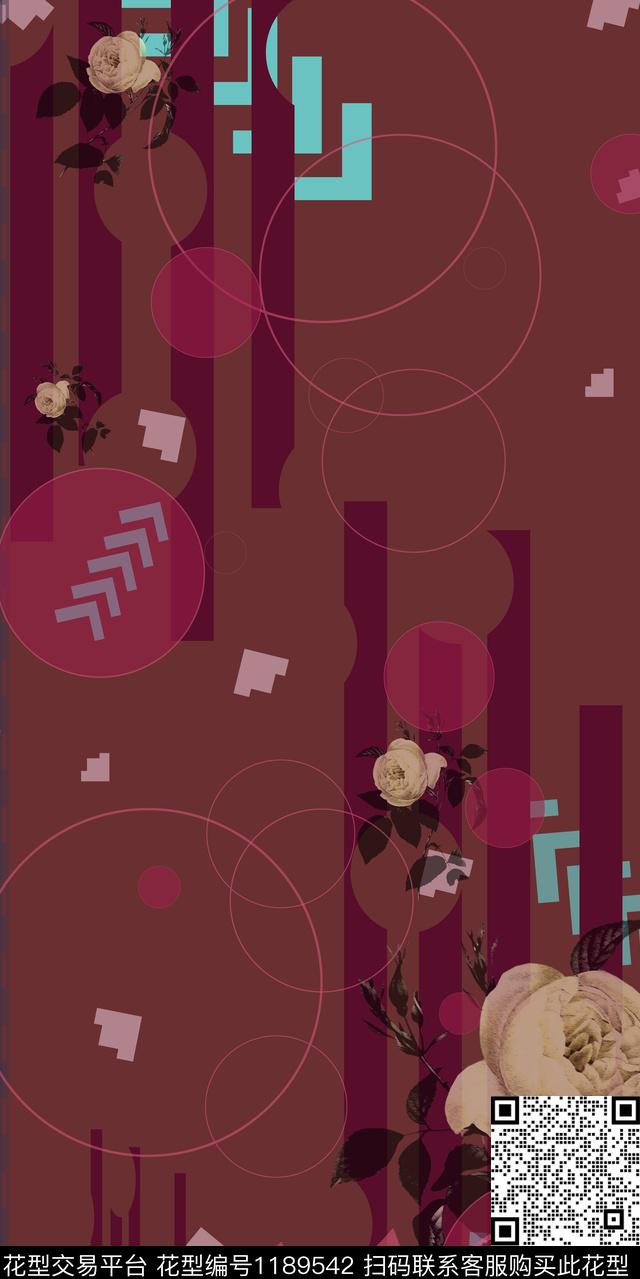 女装几何花卉数码印花华亿平台下载（图片编号: 1189542） - 瓦栏（Walan）