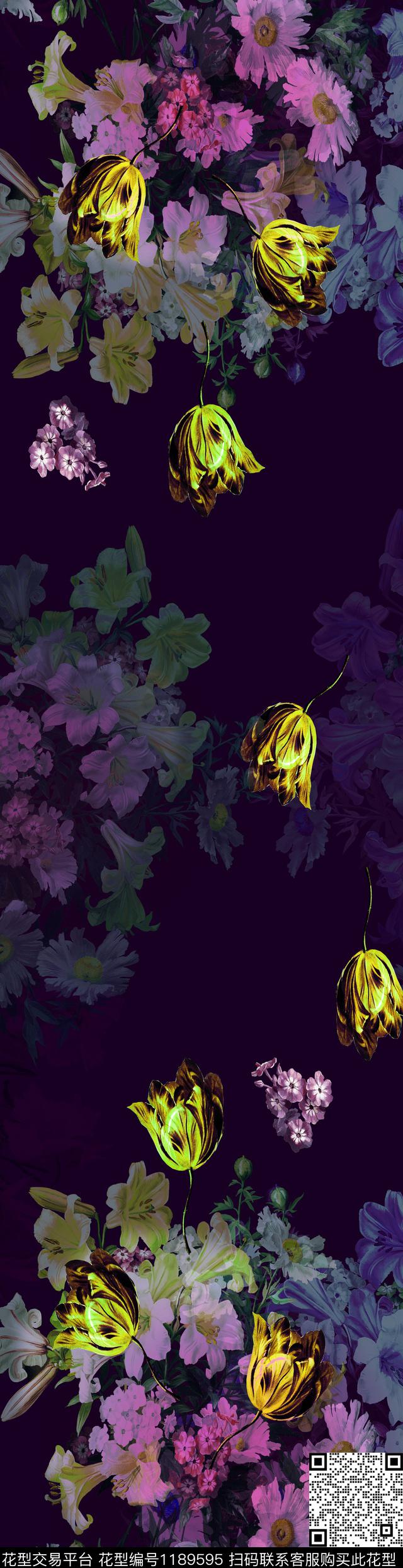 中长巾油画华亿平台花卉数码印花华亿平台下载（图片编号: 1189595） - 瓦栏（Walan）