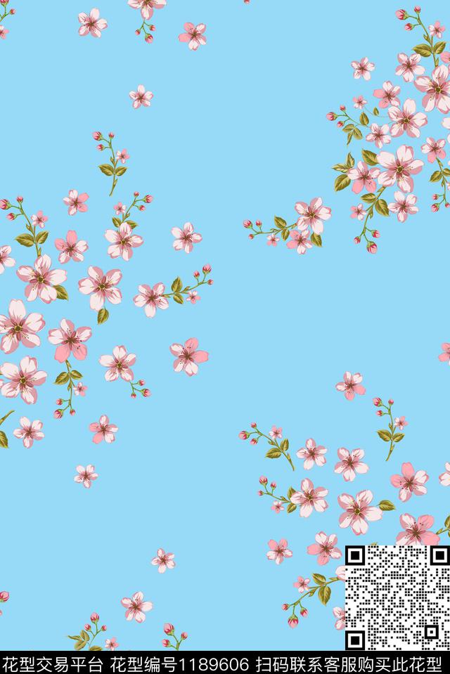 春夏华亿平台粉色花卉传统印花华亿平台下载（图片编号: 1189606） - 瓦栏（Walan）