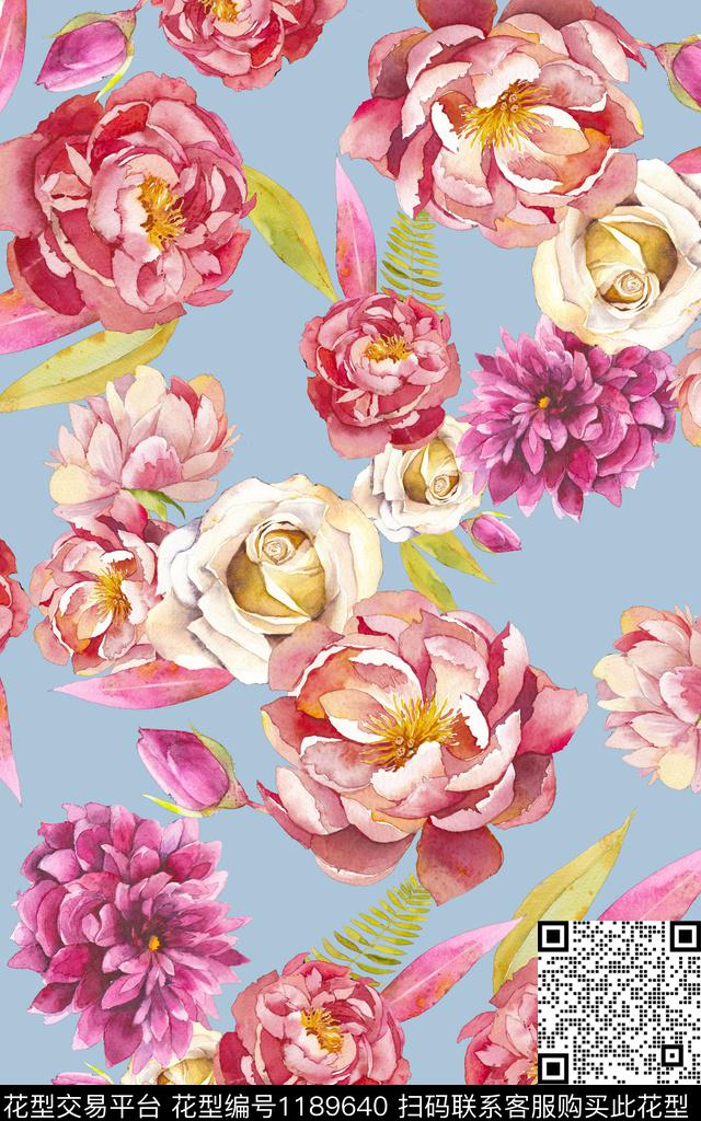 数码华亿平台手绘花卉数码印花华亿平台下载（图片编号: 1189640） - 瓦栏（Walan）
