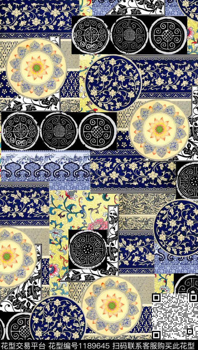 文艺中国风定位花复古数码印花华亿平台下载（图片编号: 1189645） - 瓦栏（Walan）