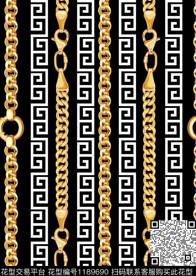链条数码华亿平台几何花卉数码印花华亿平台下载（图片编号: 1189690） - 瓦栏（Walan）