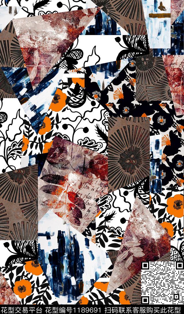 几何潮牌文艺数码印花华亿平台下载（图片编号: 1189691） - 瓦栏（Walan）