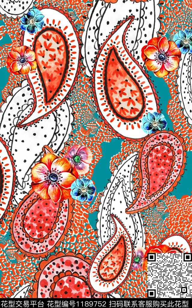 花卉大牌风佩斯利数码印花华亿平台下载（图片编号: 1189752） - 瓦栏（Walan）