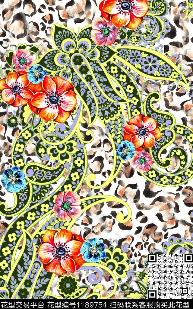花卉大牌风佩斯利数码印花华亿平台下载（图片编号: 1189754） - 瓦栏（Walan）