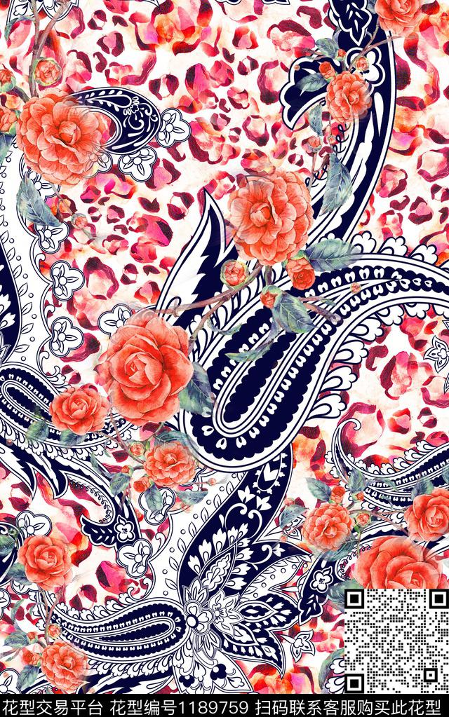 花卉大牌风佩斯利数码印花华亿平台下载（图片编号: 1189759） - 瓦栏（Walan）