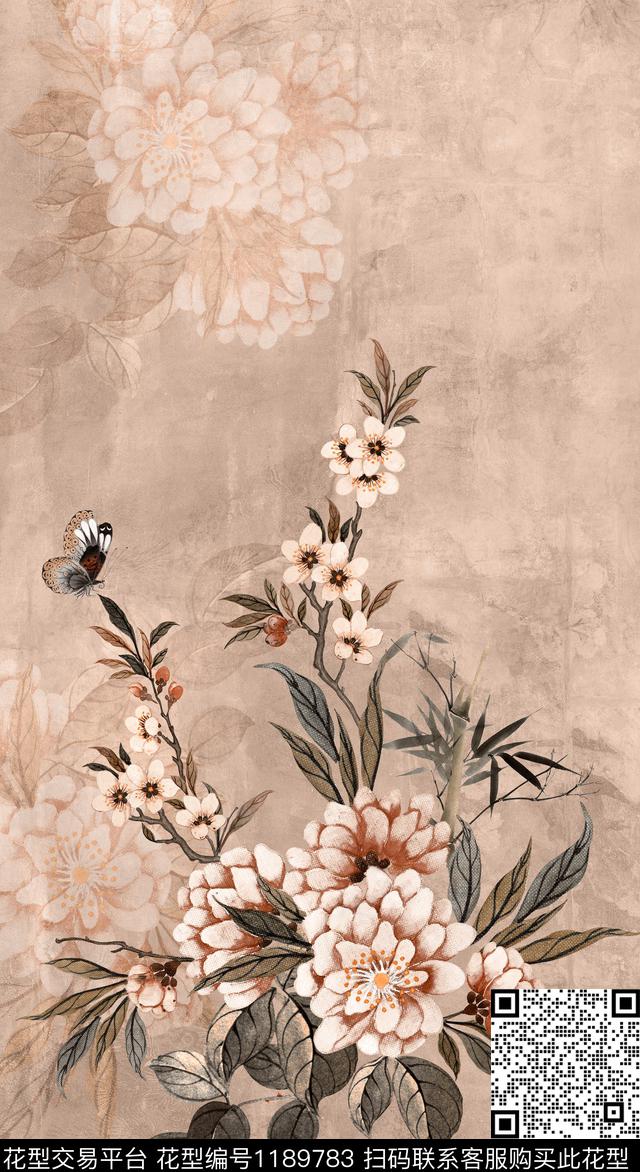 国画花卉定位花数码印花华亿平台下载（图片编号: 1189783） - 瓦栏（Walan）