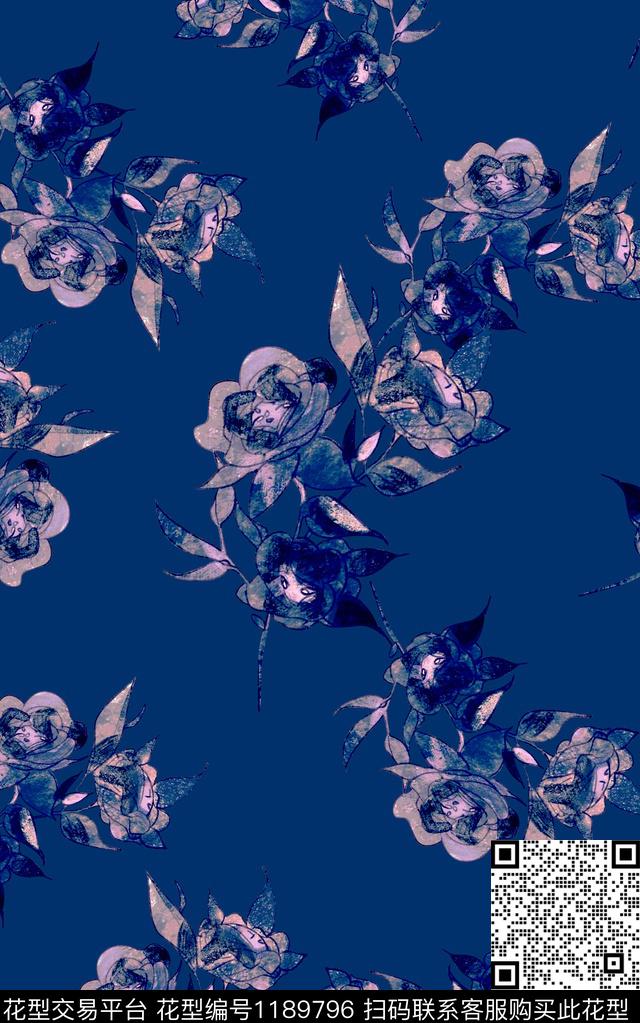 抽象花卉华亿平台大牌风女装花朵印花复古女装民族风玫瑰花印花数码印花华亿平台下载（图片编号: 1189796） - 瓦栏（Walan）